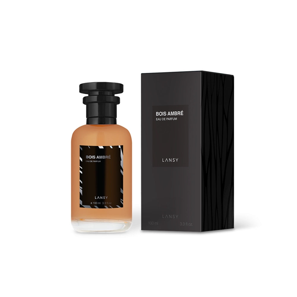 Lansy Bois Ambre perfume bottle and packaging on a white background
