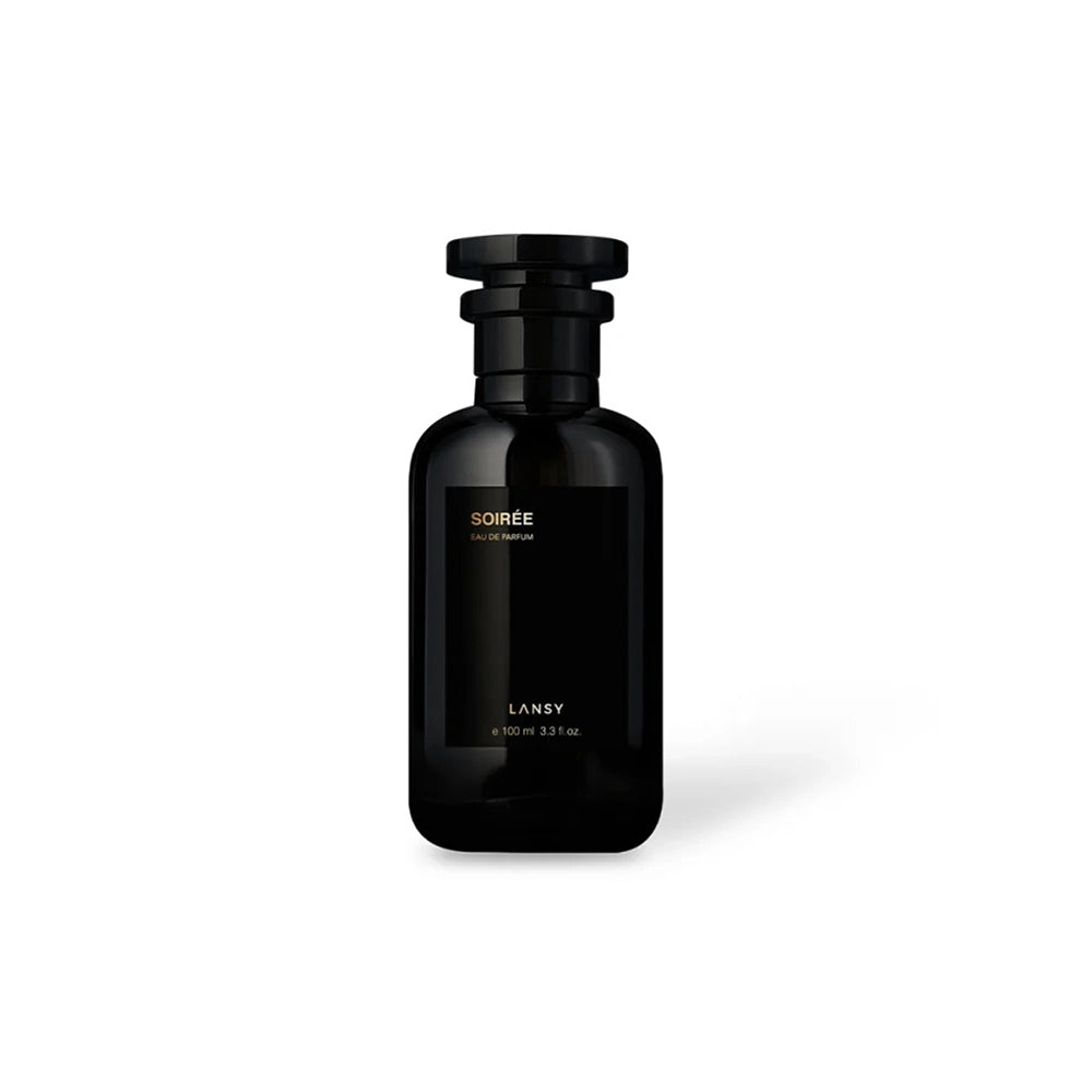 Black perfume bottle labeled &