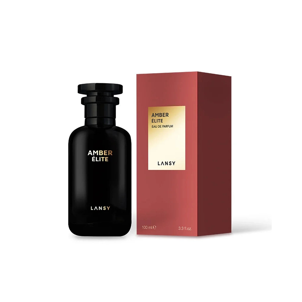 Lansy Amber Elite perfume bottle and packaging on a white background