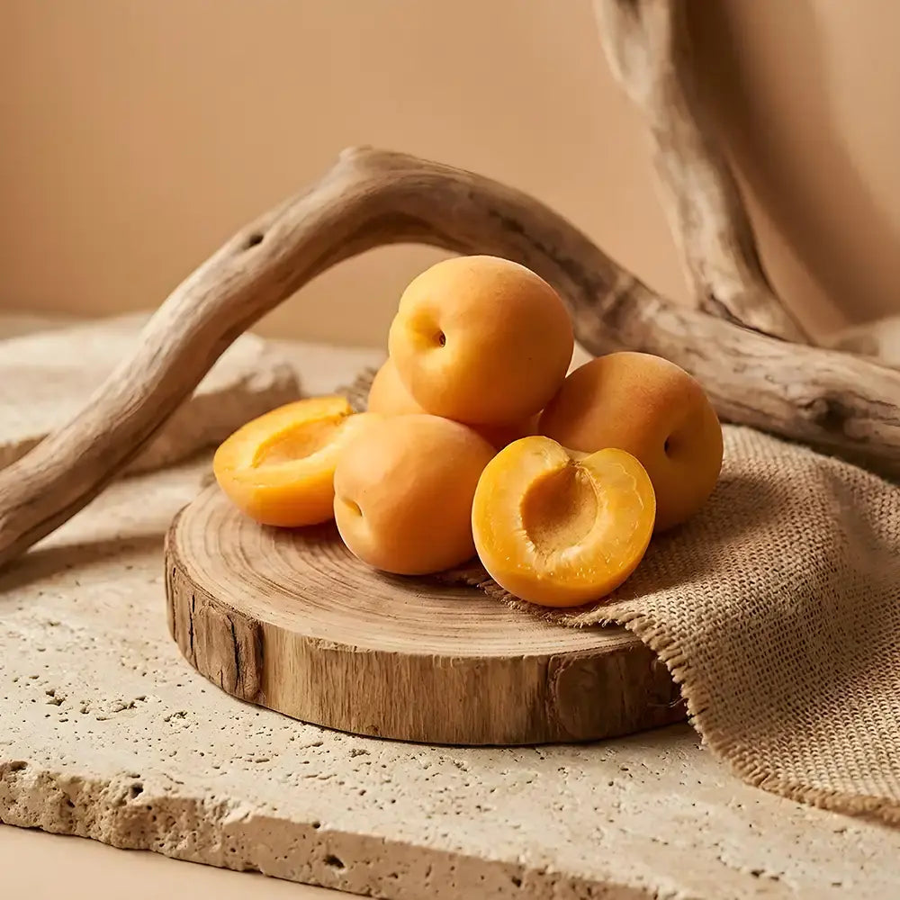 Apricot on a wooden board with a natural background