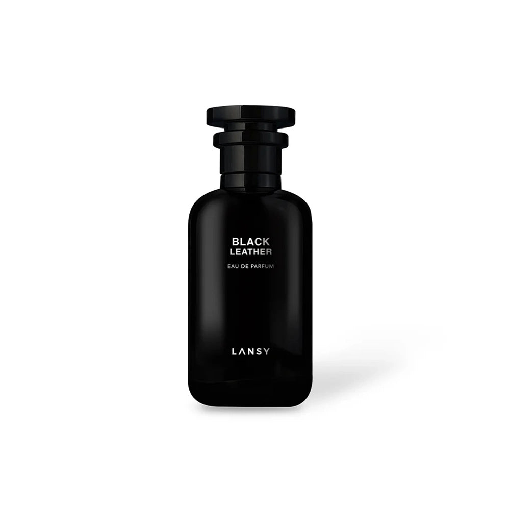 Black LANSY Amber Elite perfume bottle on a white background