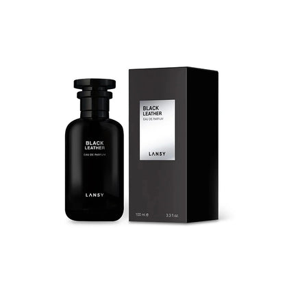 Lansy Black Leather perfume bottle and packaging on a white background