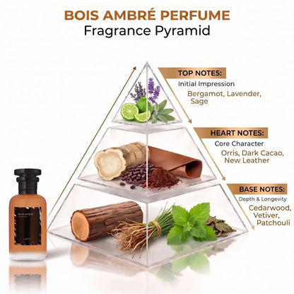 A perfume fragrance pyramid diagram labeled &