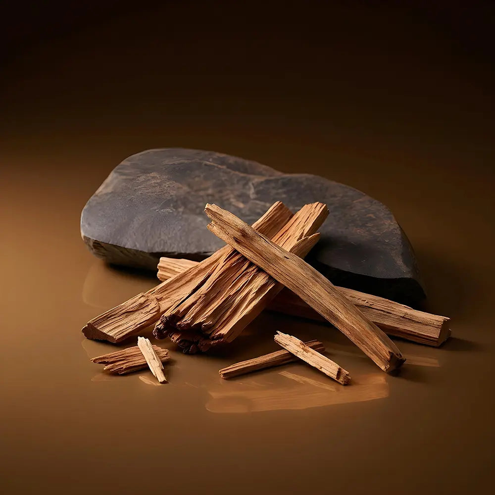 Wooden sticks and stones on a brown background