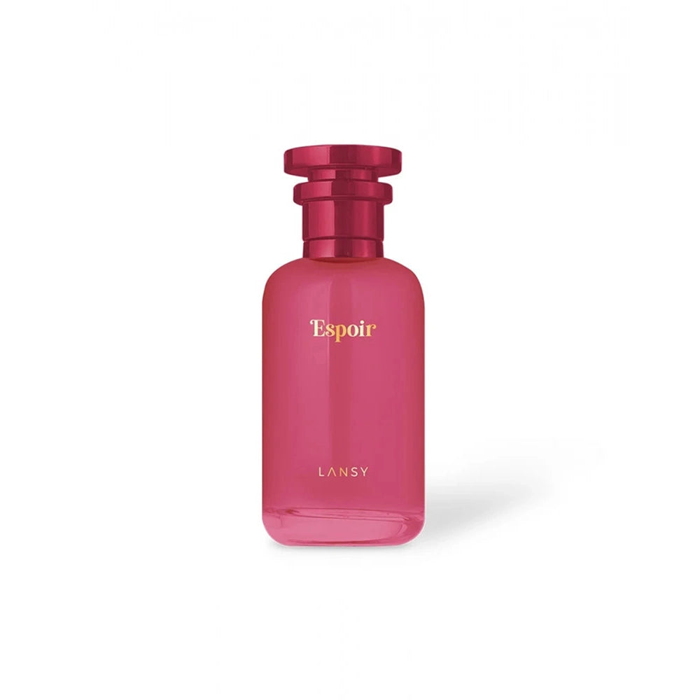 Pink perfume bottle with &