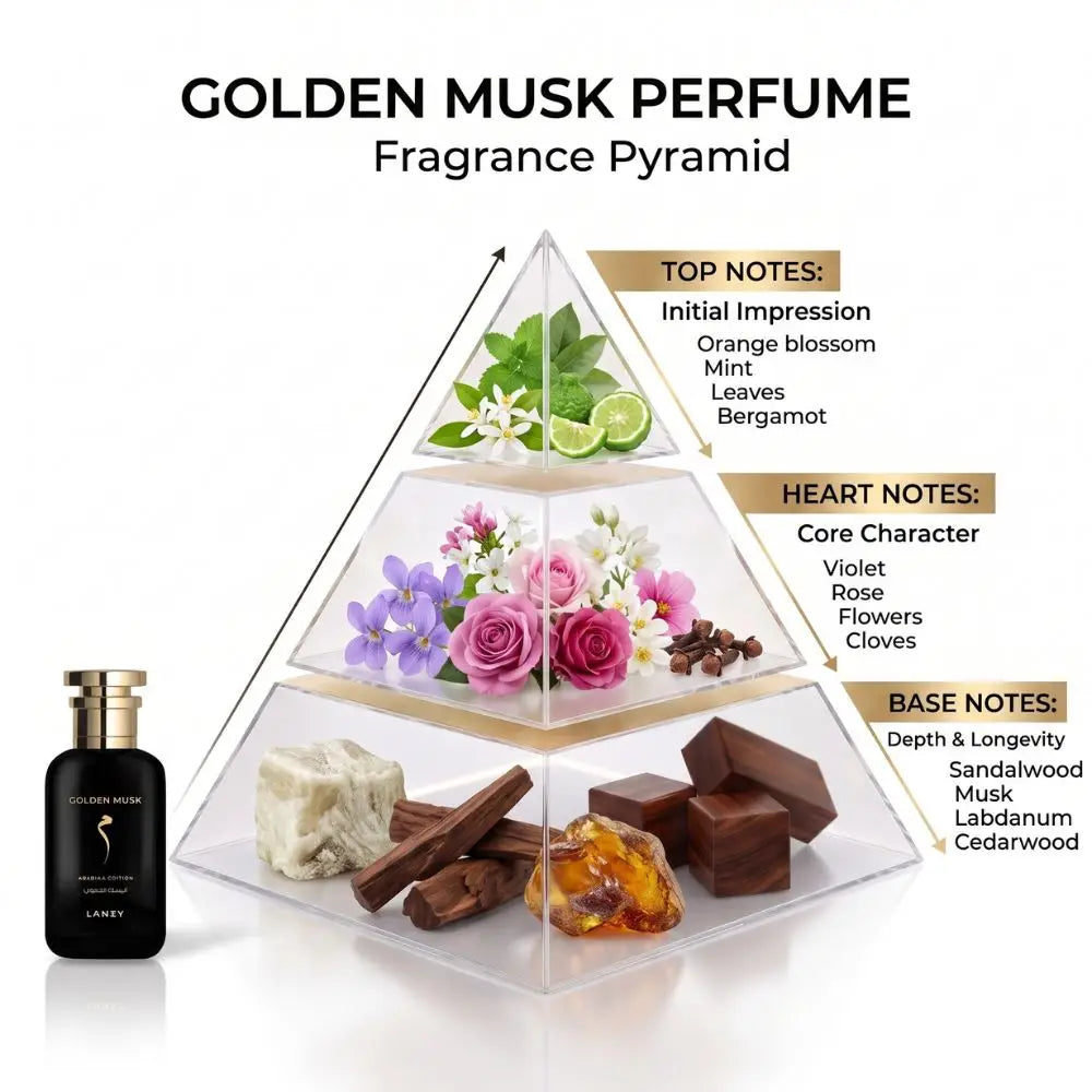 A perfume fragrance pyramid diagram labeled &