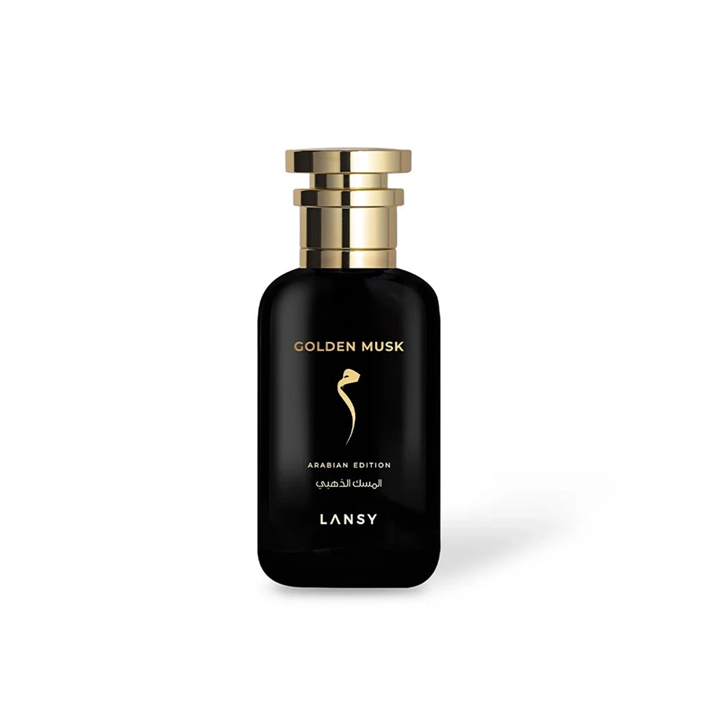 Lansy Golden Musk perfume bottle on a white background