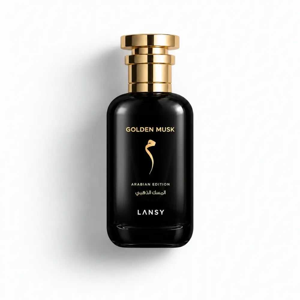 Lansy Golden Musk perfume bottle on a white background