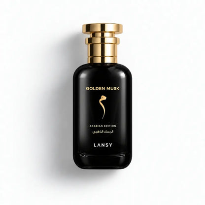 Lansy Golden Musk perfume bottle on a white background