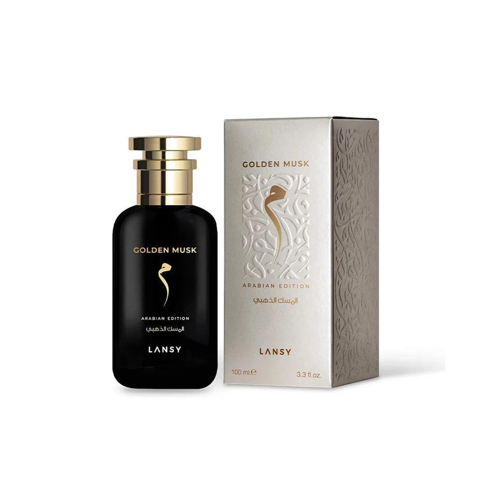 Lansy Golden Musk perfume bottle and packaging on a white background
