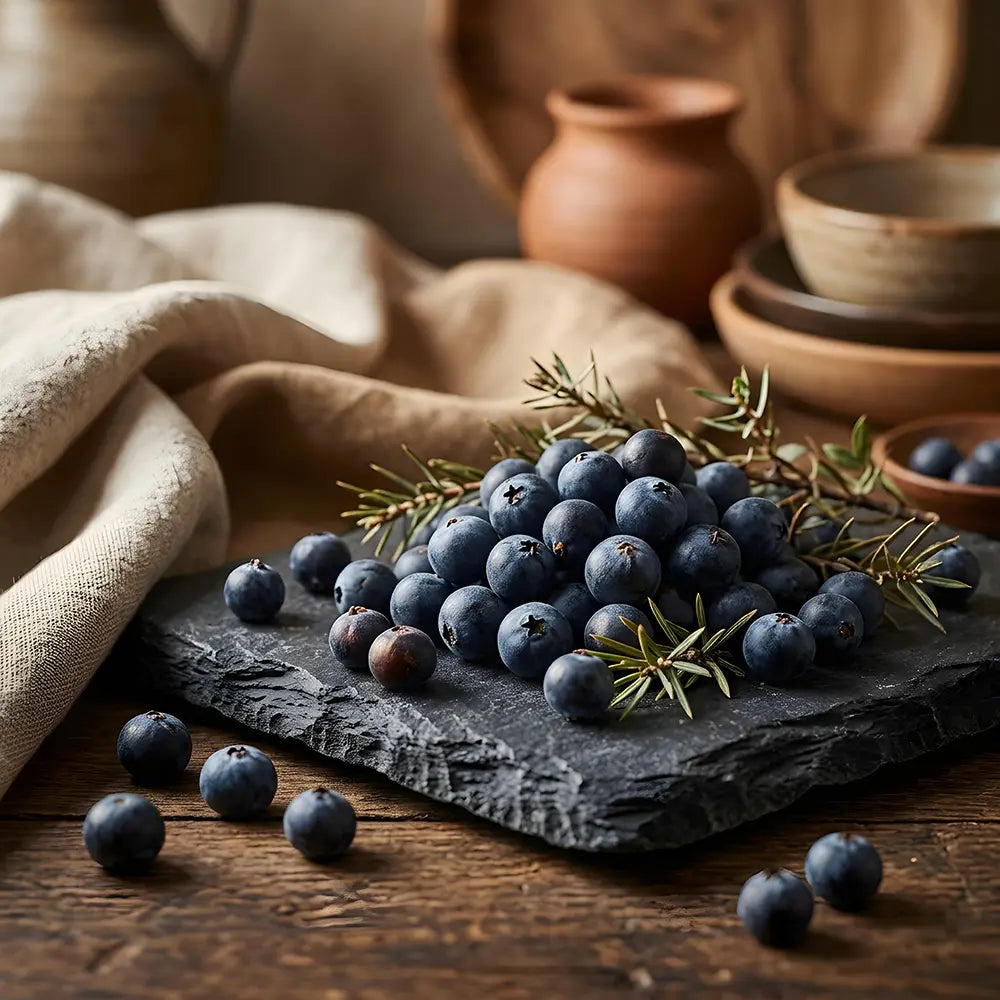 Blueberries on a dark slate surface with a rustic background