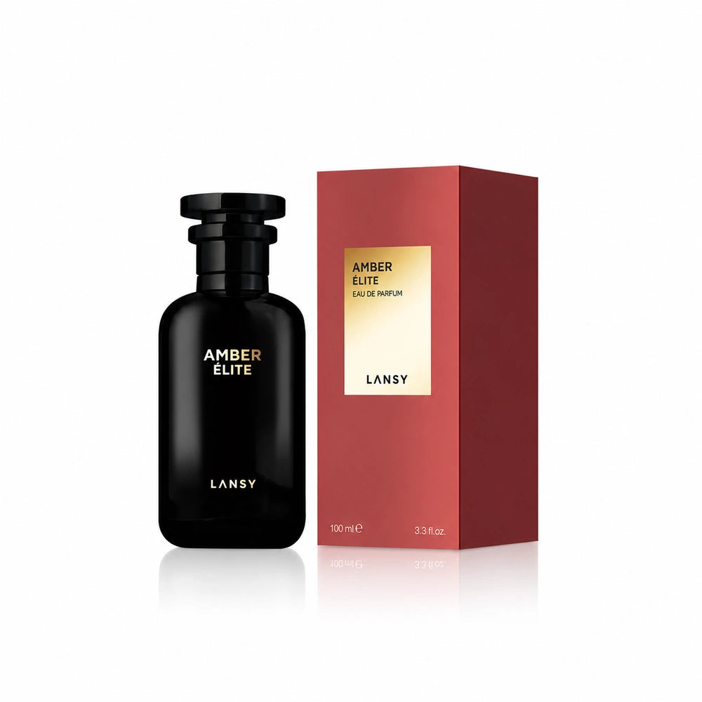 Lansy Amber Elite perfume bottle and packaging on a white background