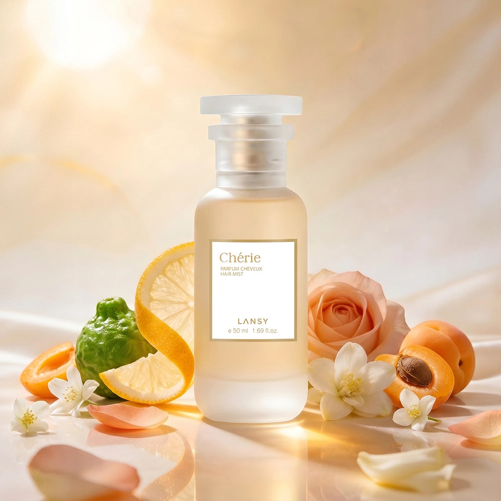 Chérie hand and body mist with apricots, white flowers and peach roses.