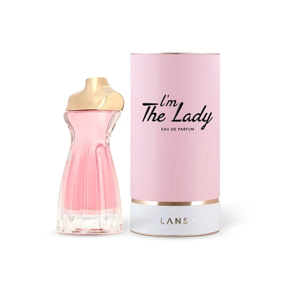 LANSY I’m The Lady Eau de Parfum pink bottle with matching packaging on a white background.