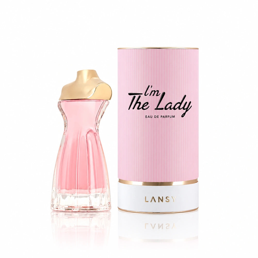 LANSY I’m The Lady Eau de Parfum pink bottle with matching packaging on a white background.