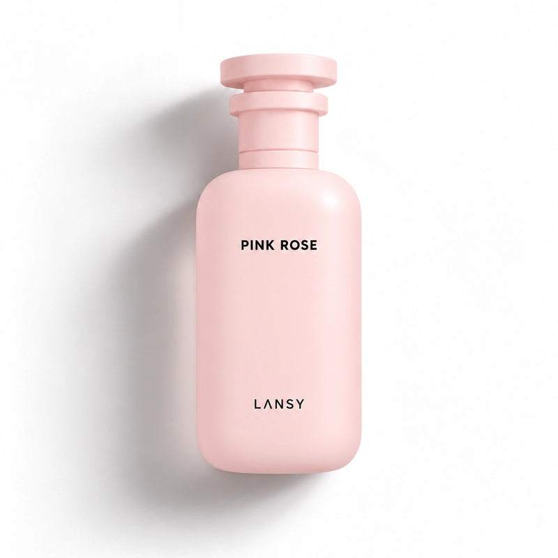 Pink bottle of LANSY Pink Rose on a white background