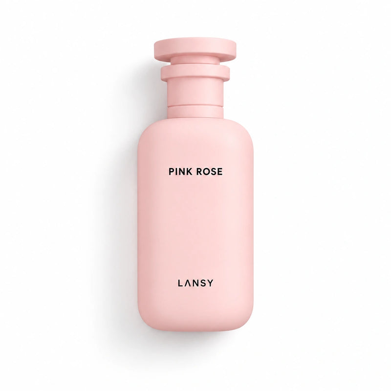 Pink bottle of LANSY Pink Rose on a white background