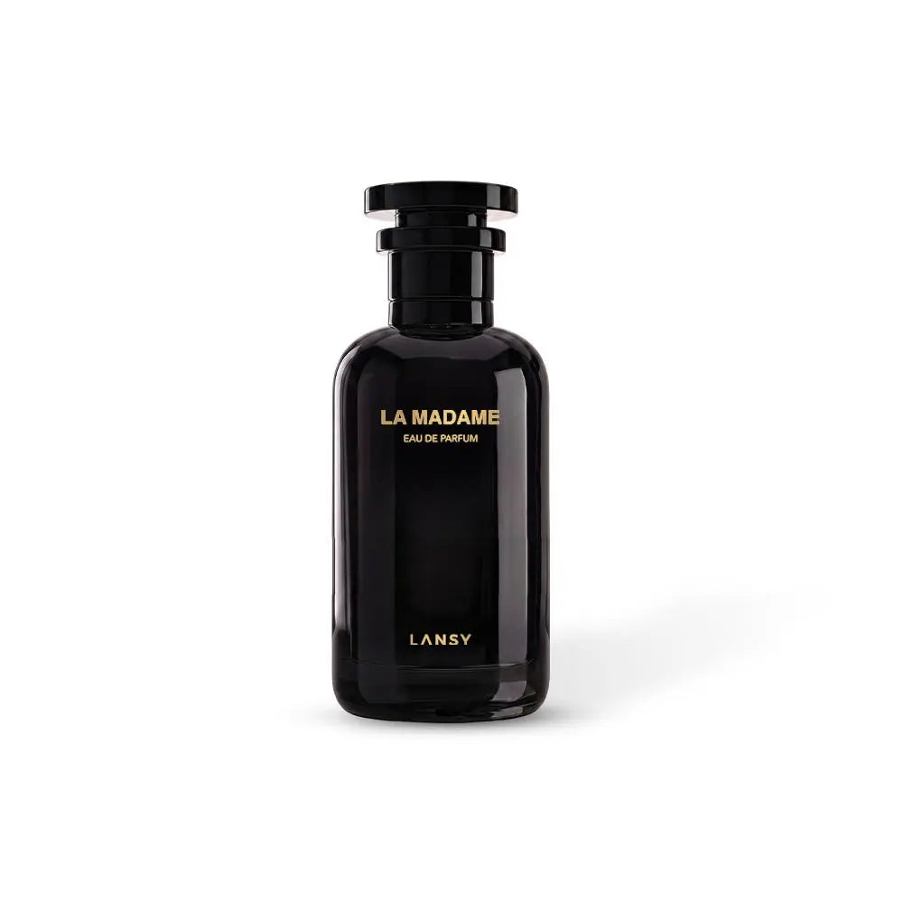 LANSY La Madame Eau de Parfum black perfume bottle on a white background