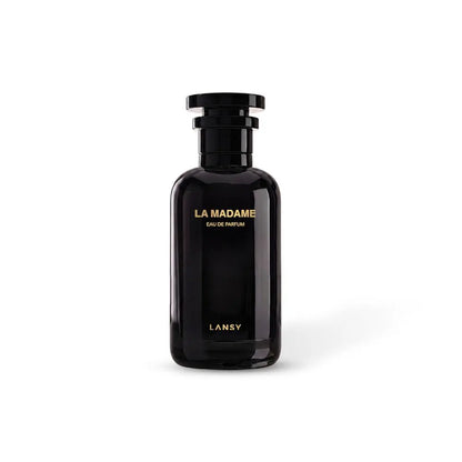 LANSY La Madame Eau de Parfum black perfume bottle on a white background