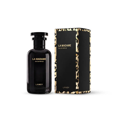 LANSY La Madame Eau de Parfum bottle with black and gold packaging on a white background.