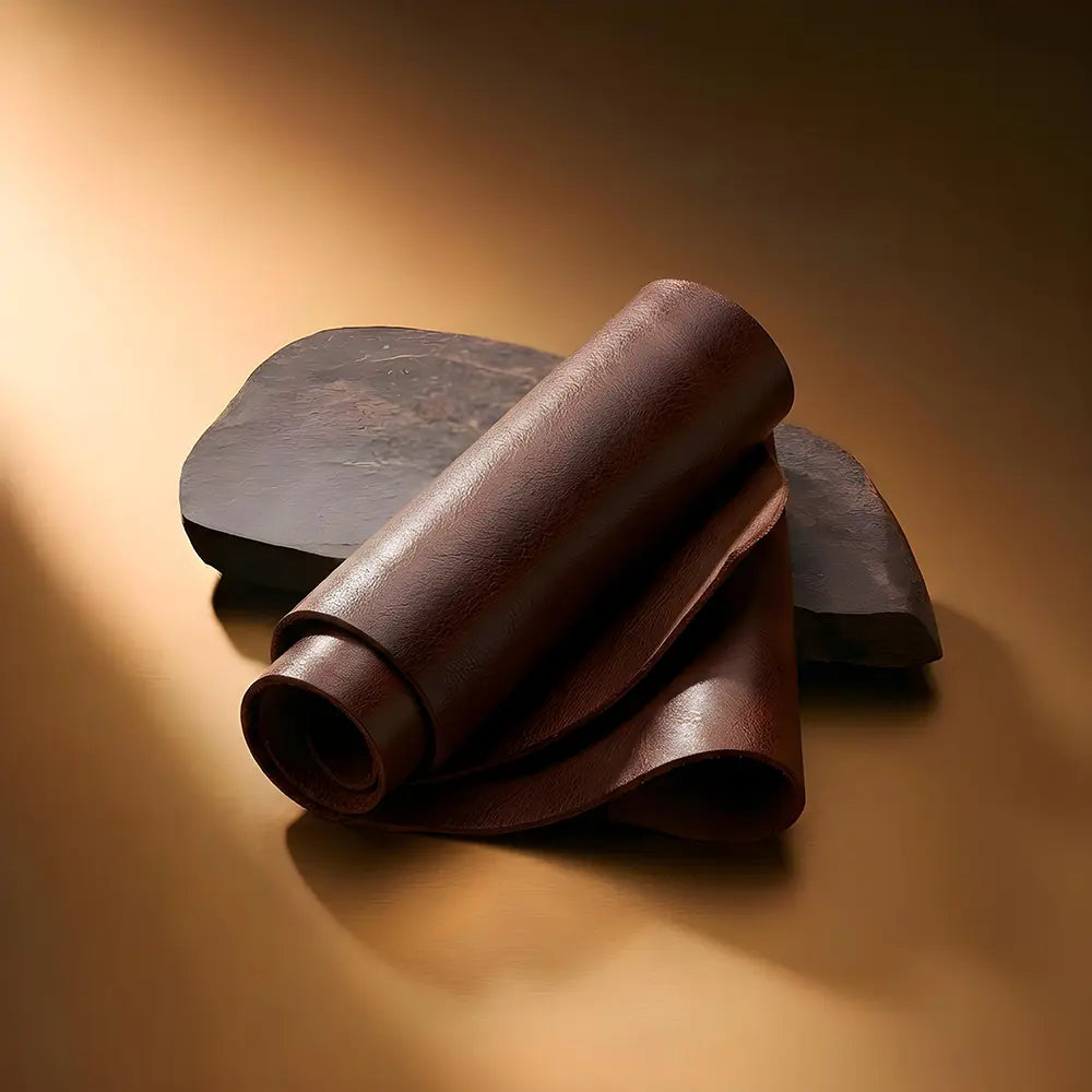 Brown leather roll on a dark brown background