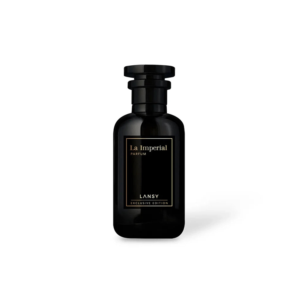 Black perfume bottle labeled &
