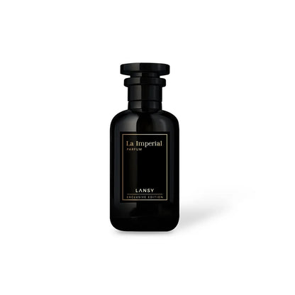 Black perfume bottle labeled &
