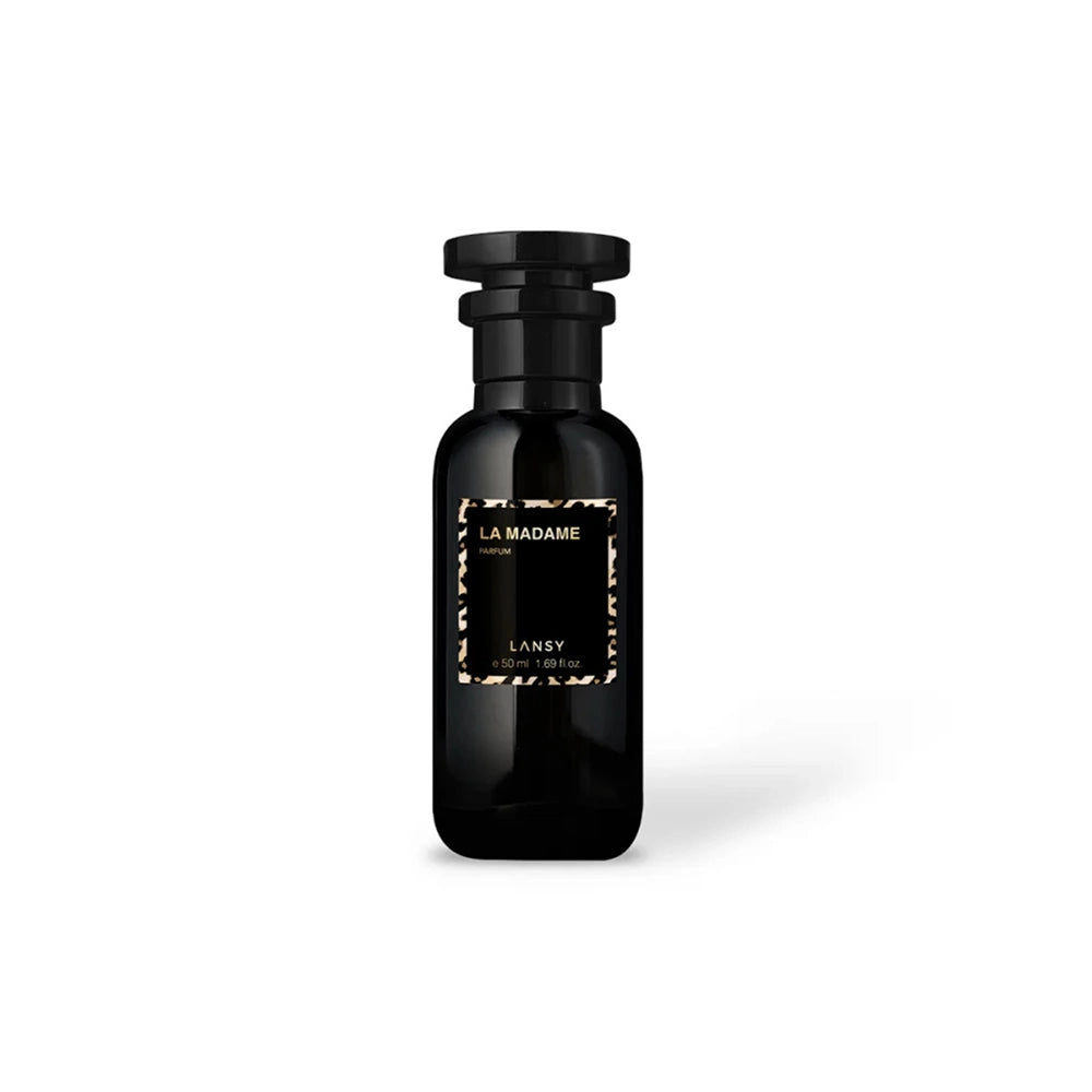 Black perfume bottle with &