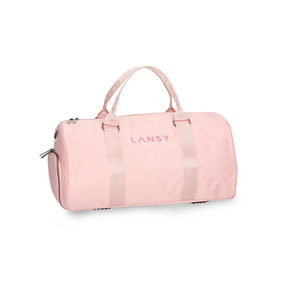 Pink duffel bag with &
