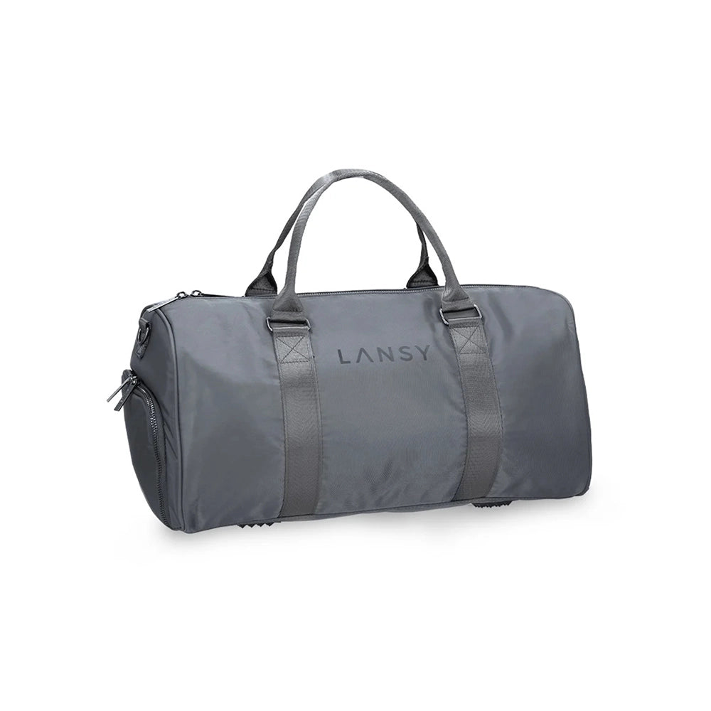 Gray duffel bag with &