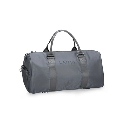 Gray duffel bag with &