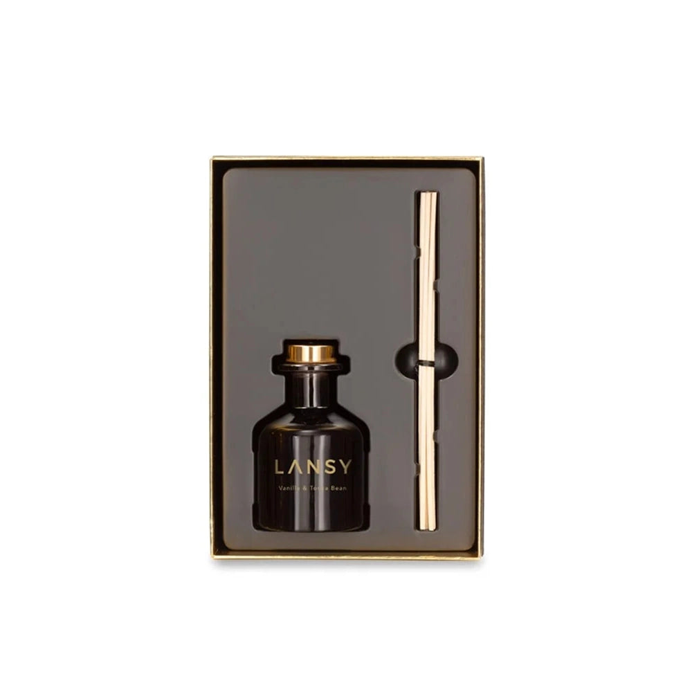 Lansy perfume bottle and spray in a box on a white background