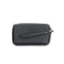Black handbag with a strap on a white background