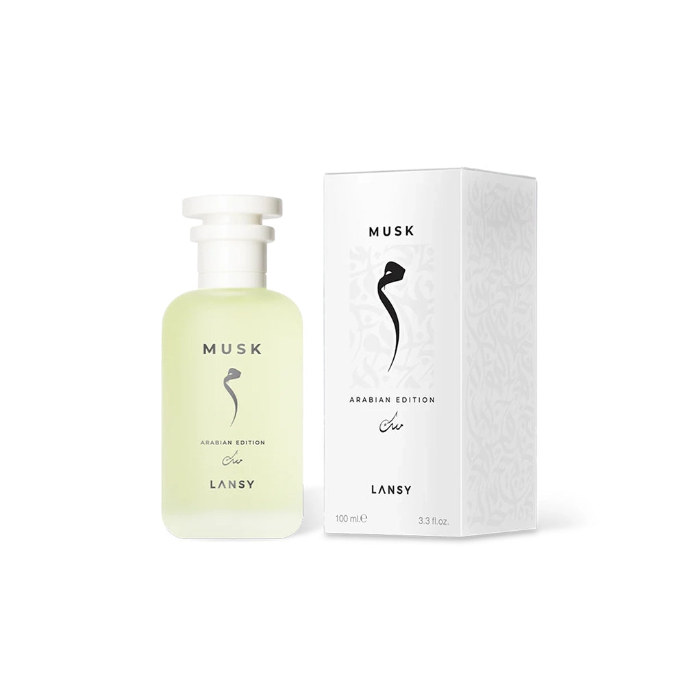 Lansy Musk Arabian Edition perfume bottle and packaging on a white background