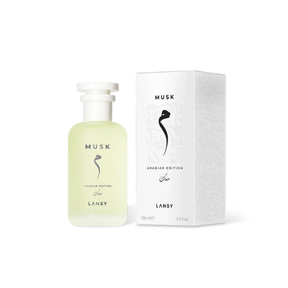 Lansy Musk Arabian Edition perfume bottle and packaging on a white background