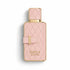 LANSY Nayla Bloom perfume bottle with pastel pink quilted design and elegant gold trim.
