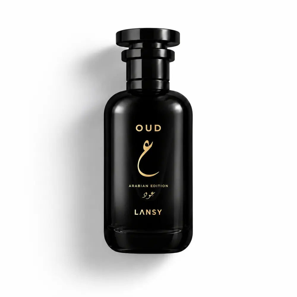 Black perfume bottle labeled &