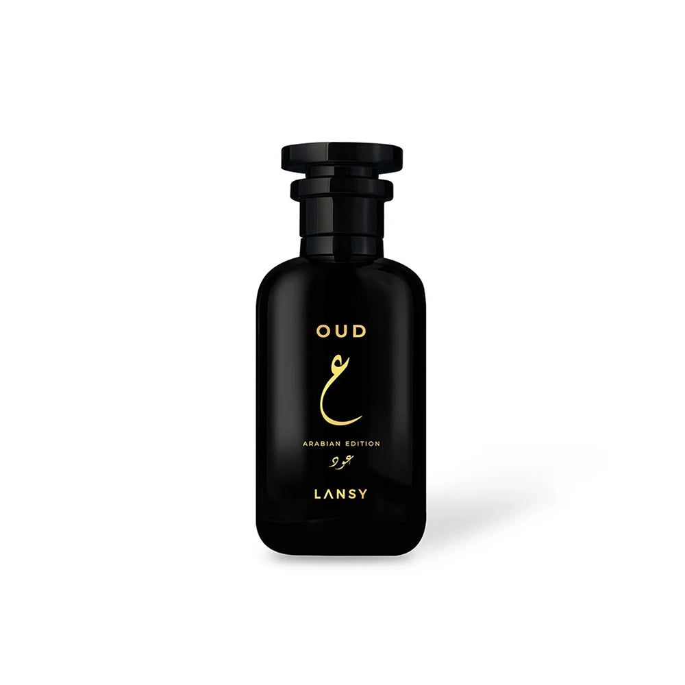 Black perfume bottle labeled &