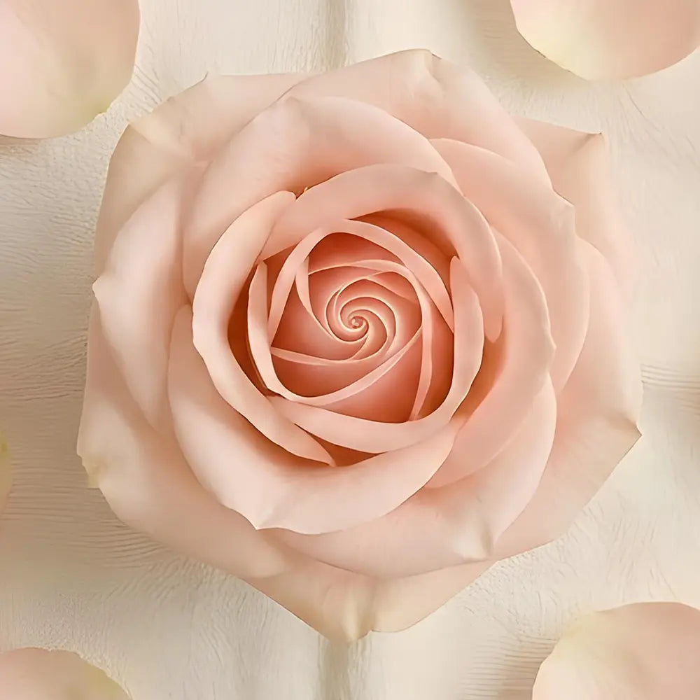 Pale blush pink rose with petals on a soft cream background.