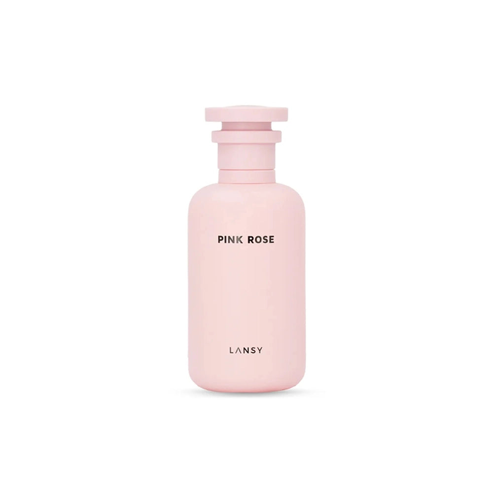 Pink bottle of LANSY Pink Rose on a white background