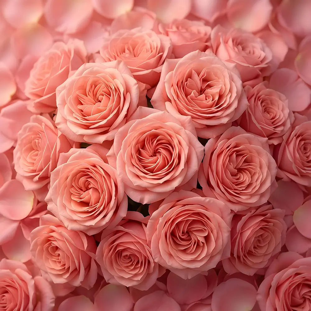 Close-up of a bouquet of pink roses with a soft focus background.