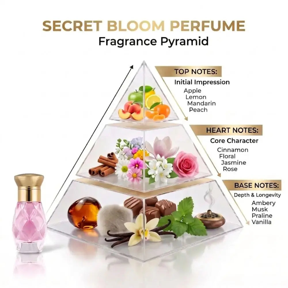A perfume fragrance pyramid diagram labeled &