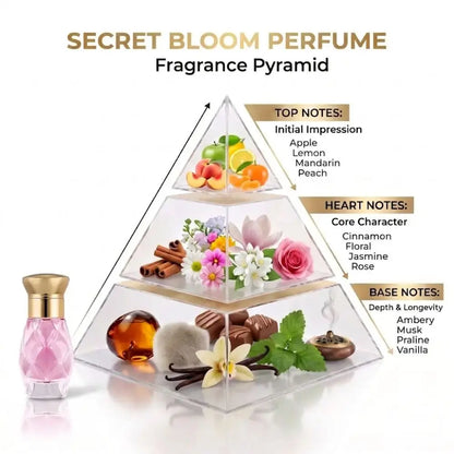 A perfume fragrance pyramid diagram labeled &