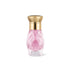 Pink perfume bottle with gold cap on a white background