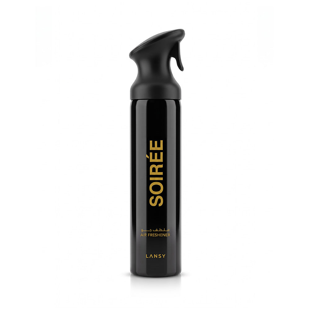 Soiree Air Freshener by LANSY in a black bottle on a white background