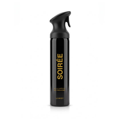 Soiree Air Freshener by LANSY in a black bottle on a white background