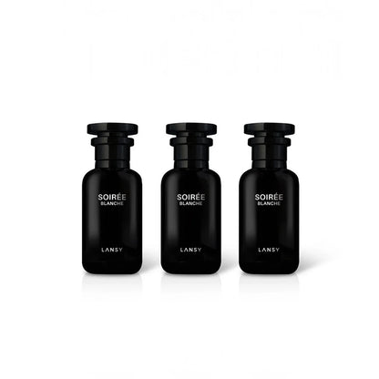 Three black Lansy perfume bottles labeled &