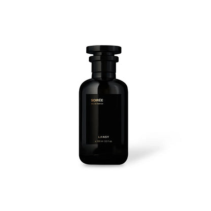 Black perfume bottle labeled &