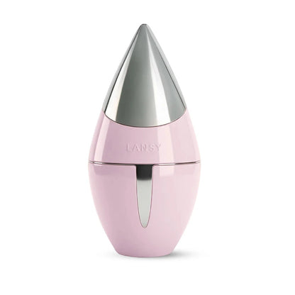 Pink cosmetic bottle with silver cap on a white background