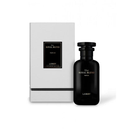 Black LANSY perfume bottle and packaging on a white background